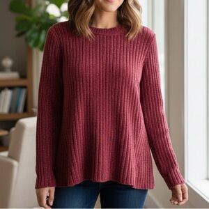 Jachs Girlfriend Chenille Ribbed Knit Burgundy Red Sweater Cottagecore Y2K Luxe